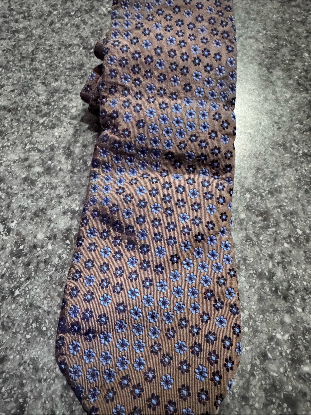 Brown Tie with Blue Micro Floral Motif